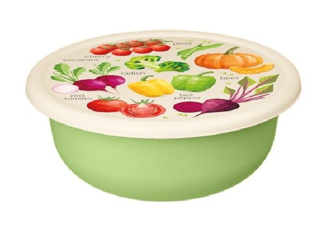 Миска 2,1л с крышкой с декором (салатовый)